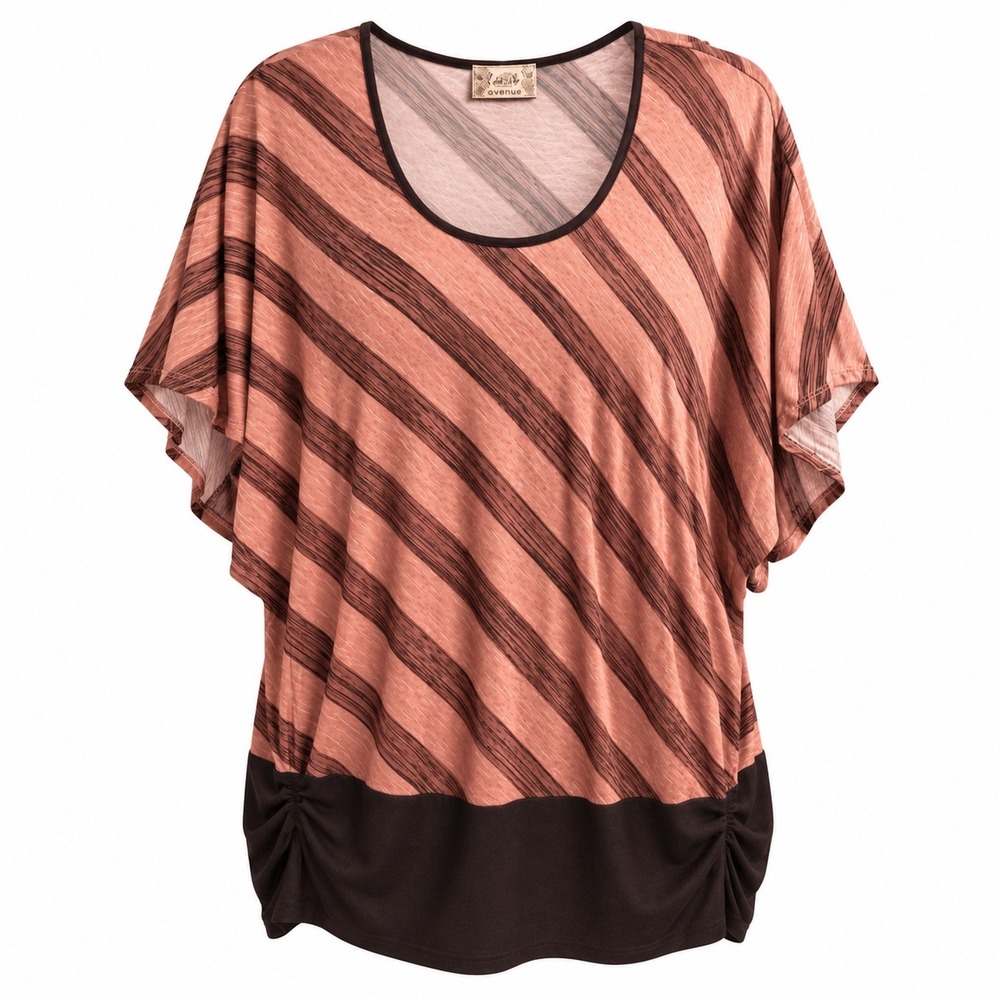Lavish 1X Striped Tunic Top Dolman Batwing Ruched Hem Boho Plus Size